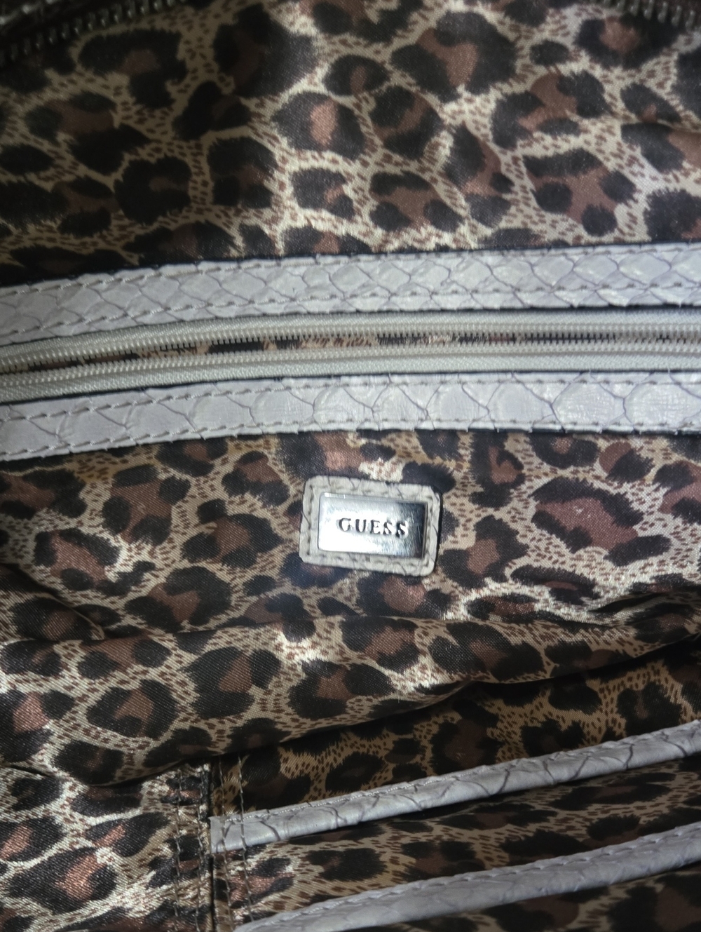GUESS Leopard-Print Shoulder Bag with Brown and Gray Trim